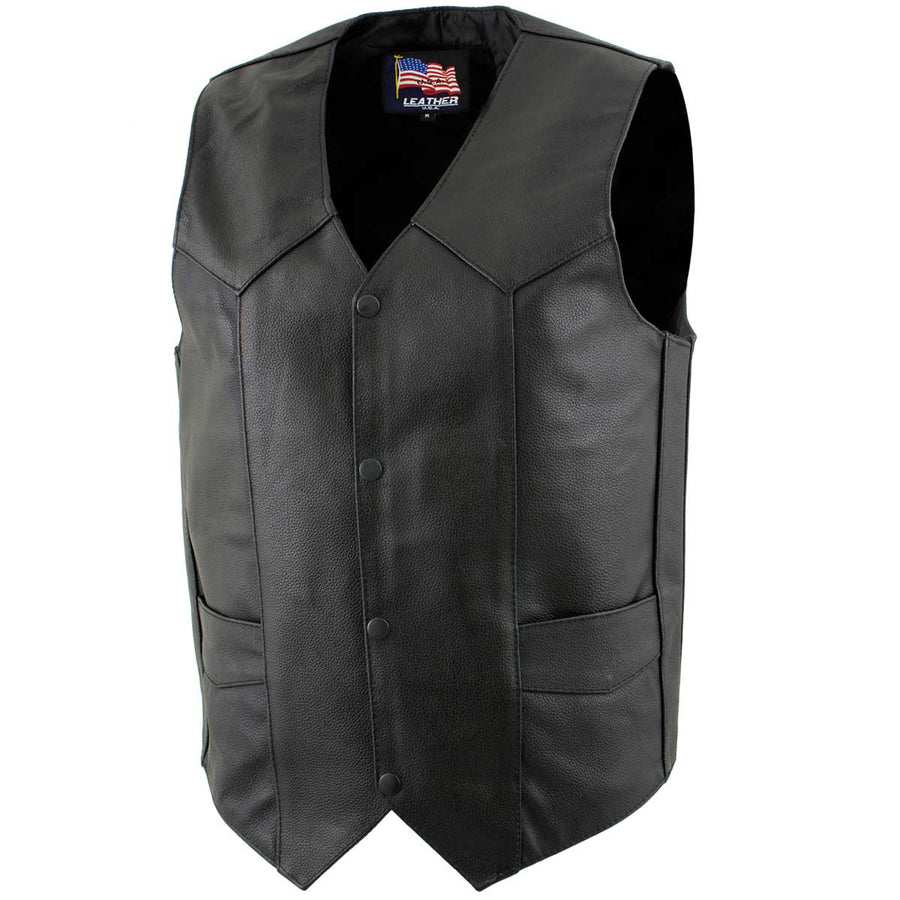 USA Leather 1201 Men's Black 'Club Style' Classic Original Leather Vest