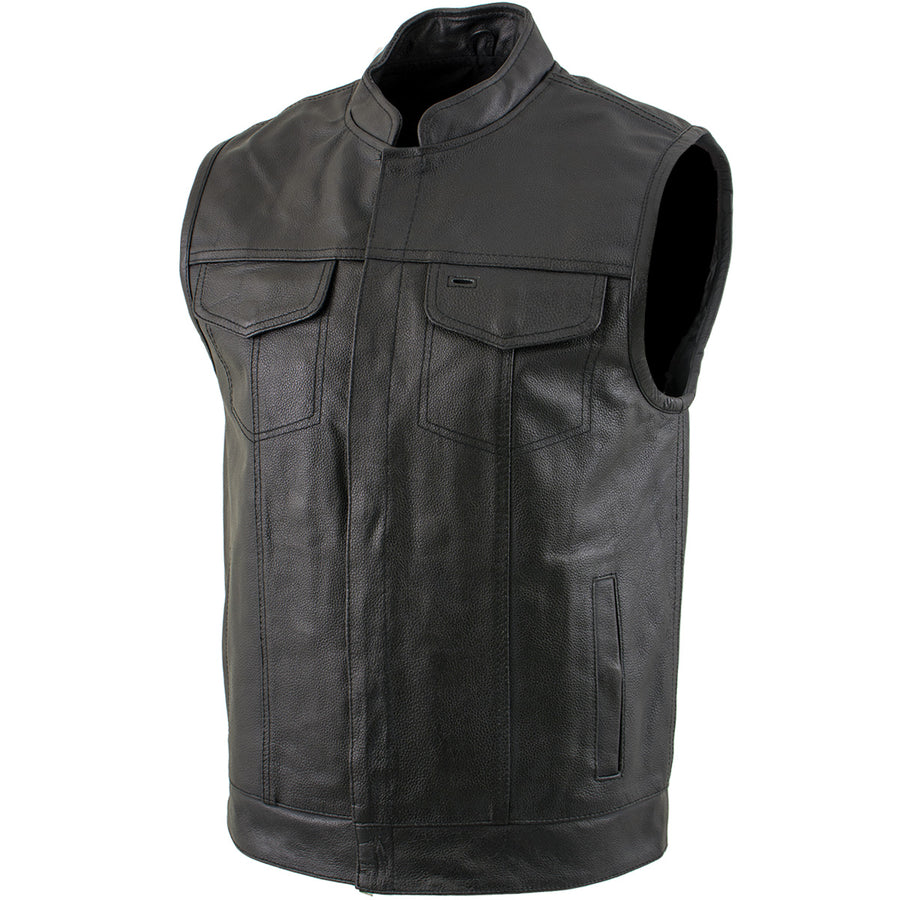 USA Leather 1205 Men's Black 'Combat' Leather Motorcycle Vest