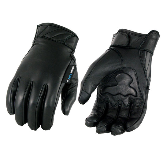 Milwaukee Leather MG7502 Men's Black 'Cool-Tec' Leather Gel Palm Gloves with i-Touch Screen Fingers