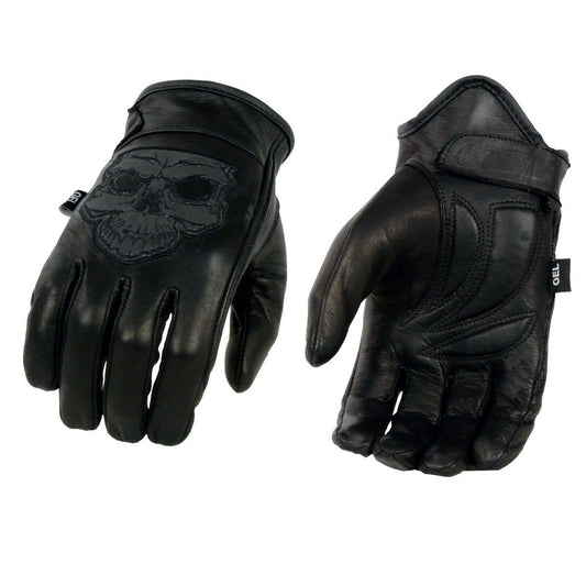 Milwaukee Leather MG7571 Men’s Black 'Cool-Tec' Leather ‘Reflective Skull’ Riding Gloves