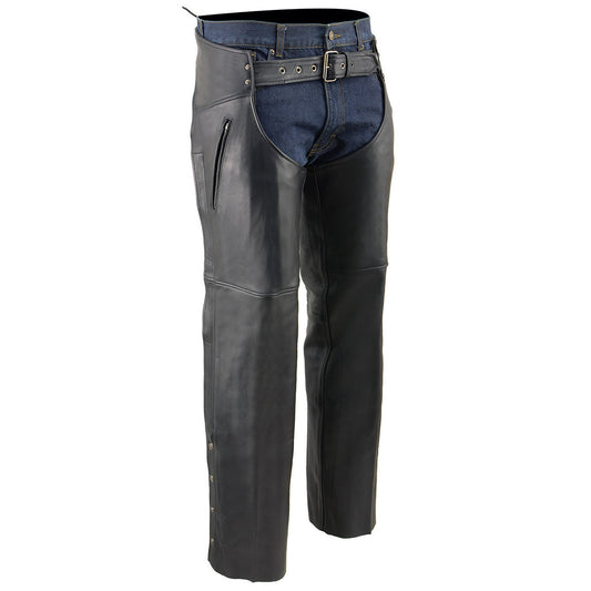 Milwaukee Leather MLM5502 Men's Black 'Cool-Tec' Motorcycle Leather Chaps with Zippered Thigh Pockets