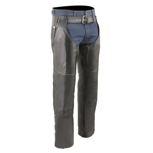 Milwaukee Leather MLM5505 Men's Black 'Cool-Tec' Motorcycle Leather Chaps with Thermal Liner