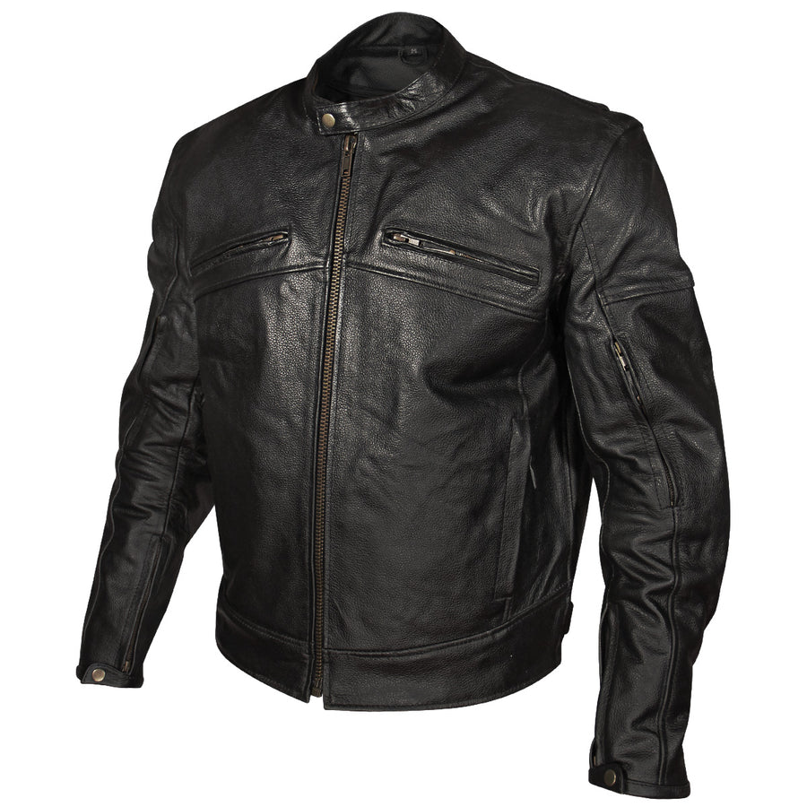 Xelement XSPR105 Men's The Racer Black Armored Vented Leather Motorcycle Racing Jacket